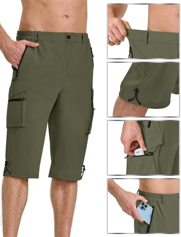 Песел шорцеви за пешачење Брзи суви капри панталони истегнуваат карго шорцеви со џебови за патенти за кампување со риболов
