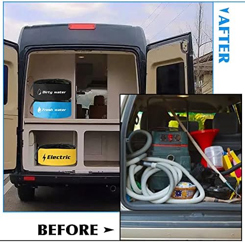 АСАСИТАЛ РВ ТАГ за складирање на црева, водоотпорни RV опрема за складирање торби со 3 ленти за складирање, додатоци за RV кампер за свежа