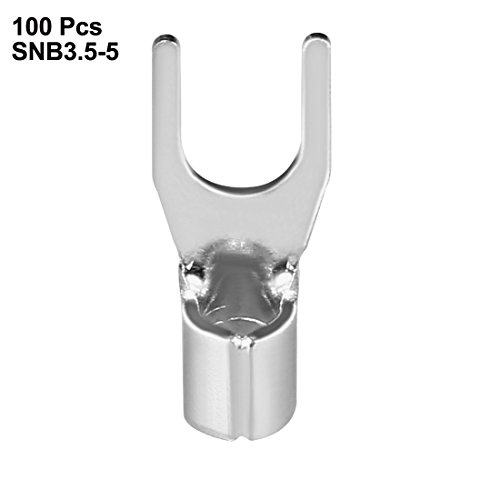 Uxcell 100x вилушка тип на бакар не-изолирани терминали на лопата SNB3.5-5, големина на жица од 14-12, големина од 10 обетки
