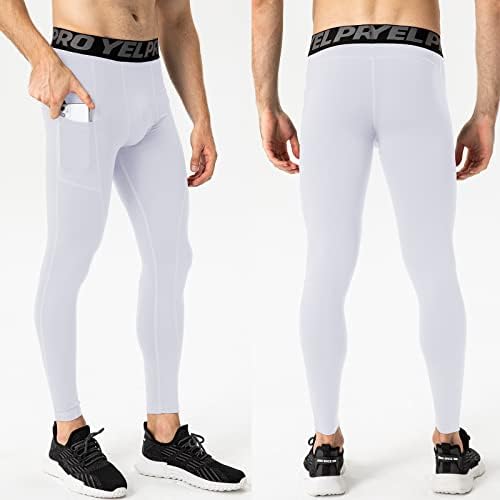 3 пакувани панталони за компресија за мажи со џебна тренингот кои работат хулахопки спортски хеланки ладно сув атлетски основен слој