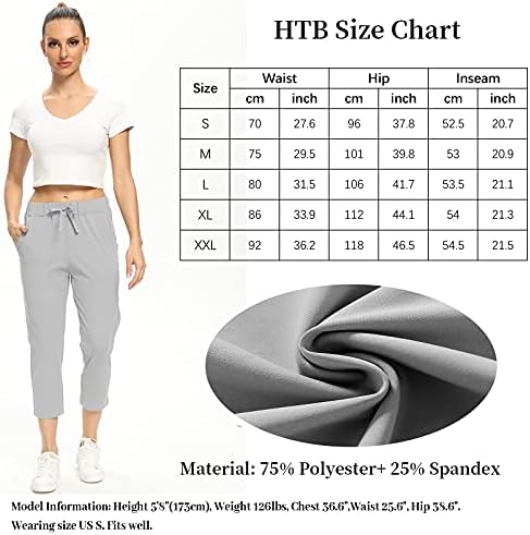 HTB Capri Yoga Golf Pants за жени кои се третираат со тренингот, панталони за џемпери, capris jumfy салон панталони со џебови