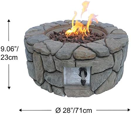 Teamson Home Round Stone Look Propane Gas Fire Fire Fire Table со сертификација на ETL, PVC Cover и лава карпи за надворешно внатрешен двор,