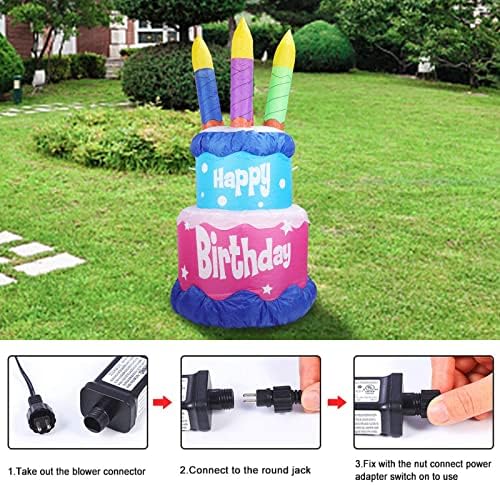 Risenor надувување на отворено украси, 4 -тина надувување роденденска торта со свеќи разнесени украси за дворови за отворено затворено домашно