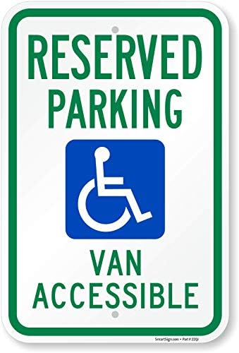 SmartSign „Резервиран паркинг - Ван достапен“ знак за паркирање на хендикеп | 12 x 18 алуминиум