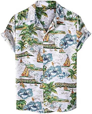 Narhbrg 80S 90 -тите години Алоха Хавајски кошули за мажи Хипстер Ретро копче надолу со кошула Краток ракав Тропски летен плажа маица