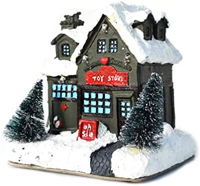 Генерална смола Божиќна сцена селски куќи предводени од блескава куќа кабина фигура за собирање модел за празник Божиќни украси