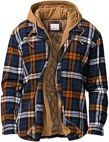 Minemin Maplewood Hooded Flannel, јакна, наредена кабел карирана јакна задебелен ватиран палто копче надолу зимски јакни