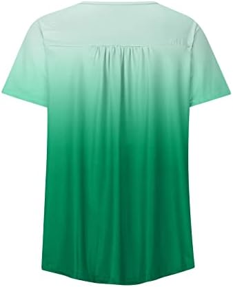 Есен лето памучен врв женски краток ракав 2023 V копче за вратот надолу до градиентска графичка вратоврска боја горната маица за девојки