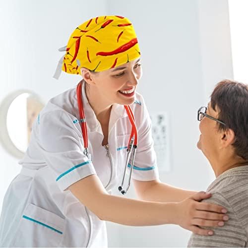 Медицинска медицинска сестра капачиња жени долга коса, цреша цвет срце BBB прилагодливо работно капаче со копче и лак за коса