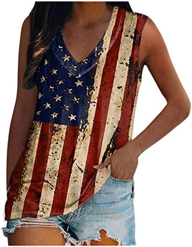 4 јули Кошули За Жени Американско Знаме Резервоар Врвот Секси V Вратот Туника Блуза Лето Ракави Тренингот Маици Блузи