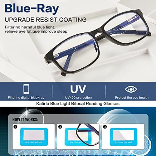 Kafirlo Бифокално читање очила жени мажи чисти врвни сини светло блокирање на компјутерски читатели широки рамка измамници за очила за очила