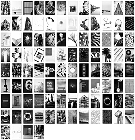 GSM брендови Комплет за wallидни колаж црно -бело естетски слики сет од 100 4x6 инчи индивидуални фотографии за соба за домови