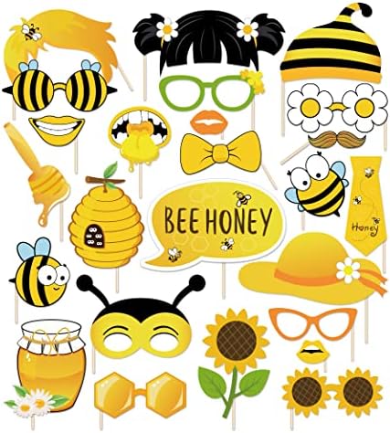 25 парчиња пчела мед фото штанд реквизити. Пчели, саќе, бумба, бумба, сончоглед, маргаритка, бебешка забава тема за позадината на