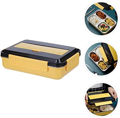 Bestonzon Bento Runch Box Box Mook School Nirestiance Bento Food Caphid Организатори челик запечатена жолта контрола со контејнери за домашна