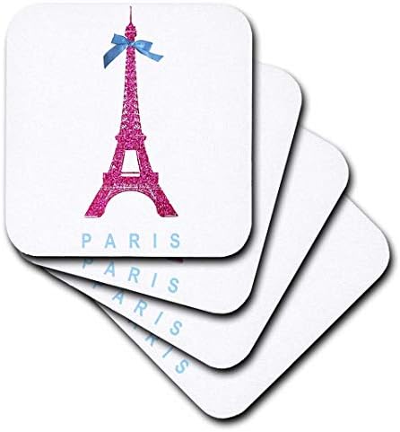 3дроза Жешка Розова Ајфелова Кула Од Париз со женски лак со сина лента - бел стилски сувенир Од Париска Франција-Меки Подлоги, комплет