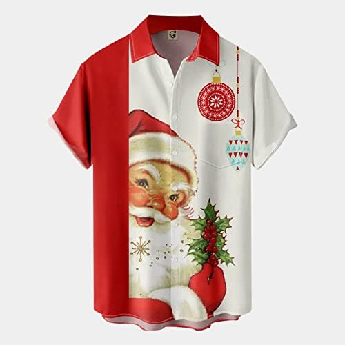 Wybaxz 2022 Божиќ мажи Божиќ Дедо Мраз подарок 3D Дигитално печатење копче лапел кошула за кошула со кратки ракави за кошула