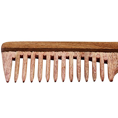 RoyaltyRoute Дрвен чешел за коса за да се разоткрие - широк чешел на забите со рачка - нема статички природен дрвен неем чешел за нега