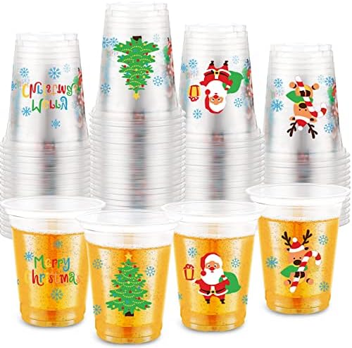 Мимору 60 пакувања Божиќни пластични забави чаши од 12 мл Среќен Божиќ за еднократна употреба чисти пластични чаши Дедо Мраз за одмор