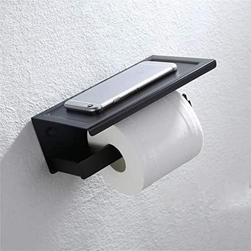 Држач за тоалетна хартија за тоалетот со мобилен телефон, држач за бања, мат црна, не'рѓосувачки челик