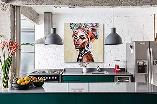 Голема печатење на платно, photoидна уметност Фото за дома, Афроамерикански црни девојки масло слики, 3Д рачни насликани шарени модерни