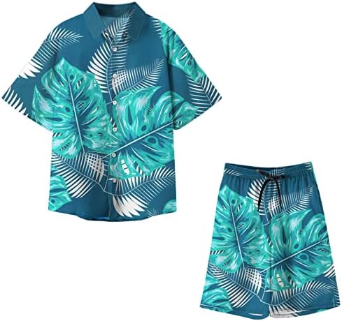 CJHDym Хаваи сет за машки кратки ракави цветни кошули и шорцеви 2 парчиња костум за кардиган блуза врвови на плажа кратки панталони облеки