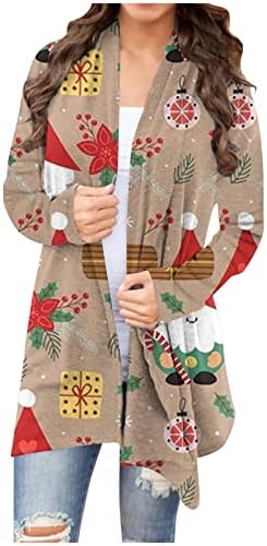 Женски Божиќен Кардиган Палто Божиќна Кошула За Плетење Долги Ракави Отворена Предна Надворешна Облека Плетени Џемпери Лабав