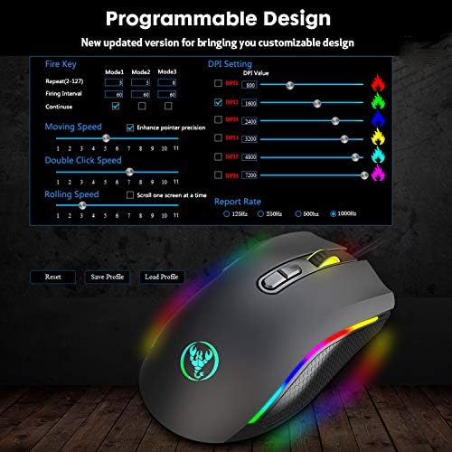 TKOOFN RGB Игри На Среќа Глувчето, 6 DPI Оптички LED Жичен Глушец Со Програмабилни 7 Копчиња RGB Marquee Ефект Светлина, Идеален за Компјутерски