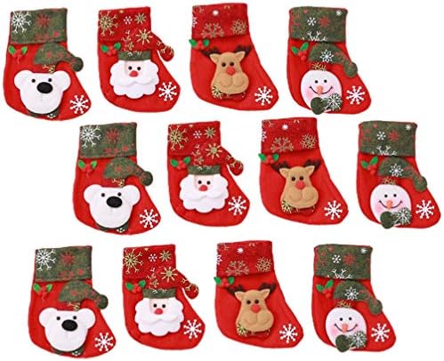 Нуобести 12 парчиња Божиќни Чорапи СО 3д Санта Снешко Ирваси Носители На Садови За Мечки Божиќни Чорапи Торбички За Подароци За Бонбони