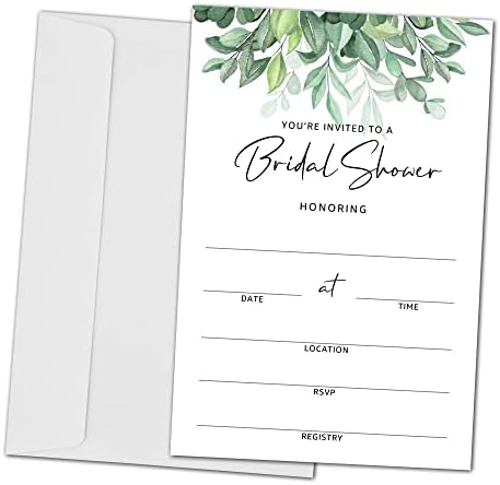 Картички за покана за невестински туш со коверти - зеленило поканува за свадби, тушеви за бебиња, забави и приеми - 25 картички и 25 коверти-