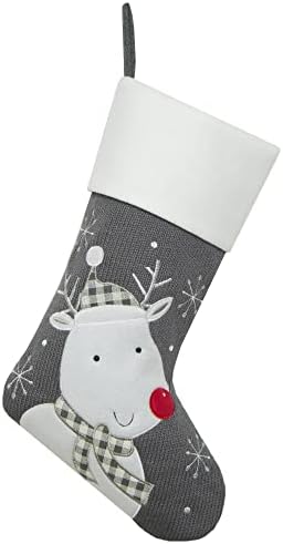 Jiulixiang персонализирана сива боја Божиќни чорапи за семејство со имиња на везови, симпатични плетени чорапи