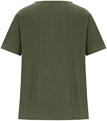 Памучни и постелнина врвови за жени модни цветни печатени екипи на вратот кошули плус големина на кратки ракави копче блузи