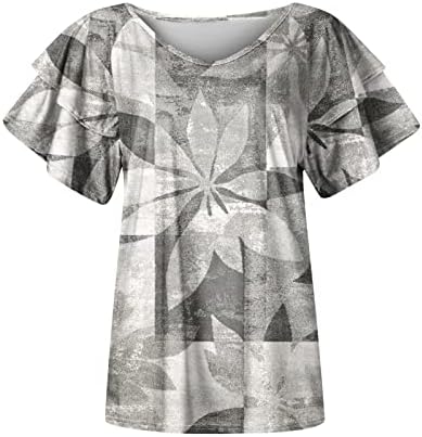 Женски фустани врвови, обични печатење со кратки ракави со кратки ракави со двојни ракави, маички со врвови на врвови и блузи