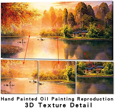 Gracefur Пејзаж сликарство платно wallидна уметност - рачно насликана 3Д зајдисонце езеро жолто зелена планинска пејзаж уметност масло сликарство слика домашна дневна с