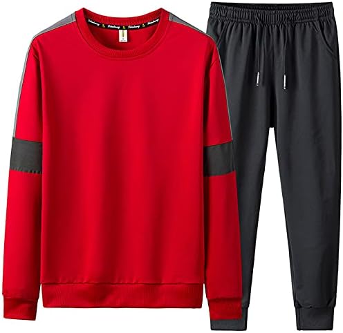 Машки тренерки 2 парчиња долги ракави пулвер џемпери и џогери поставени плус големина обични тенок вклопување спортски облеки