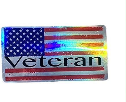 Американско знаме ветерани холографски винил прозорец Декларална - налепница за патриотски браник - Налепница во воен војник