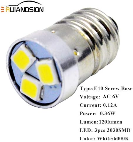 Ruiandsion 4pcs 3V E10 LED Сијалица 3030 3SMD Бела LED Замена На Сијалицата Надградба за Фарови Фенери Факел Светлина, Негативна Земја