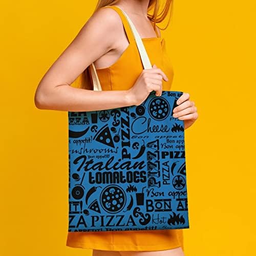 Пица зборови платно торба торба печатена намирници торбички за чанти за чанти за жени мажи за жени