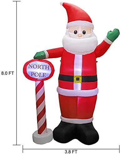 Mortime 8 Ft Christmas Christmas надувување Дедо Мраз со GuidePost, разнесе осветлен гигант бран Дедо Мраз Северен Пол со LED светла