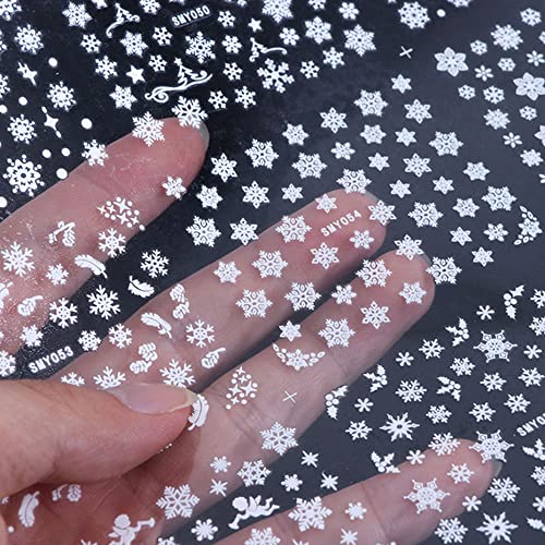 3Д снегулки налепници за уметност за нокти Божиќни нокти Декларации Бели снегулки Дизајн на ноктите самостојни налепници за зимски нокти за