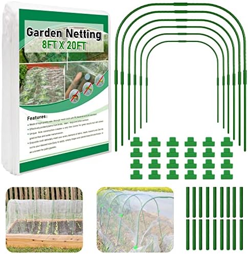 Комплет за градинарски мрежи, градинарски обрачи од 6 парчиња со ултра фино градинарски мрежи од 8x20 ft и 24 клипови, капаци за заштита