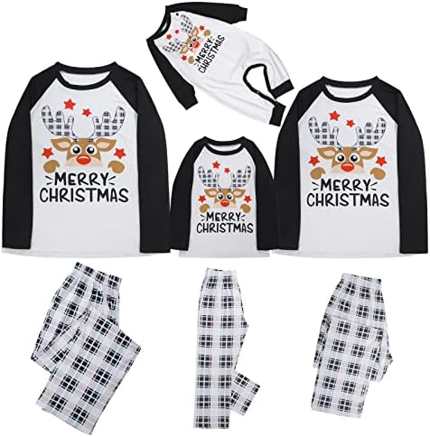 Појавување на карирани панталони за пижами за семејни способности Семејни пижами поставува Божиќни елени за печатење врвни и карирани