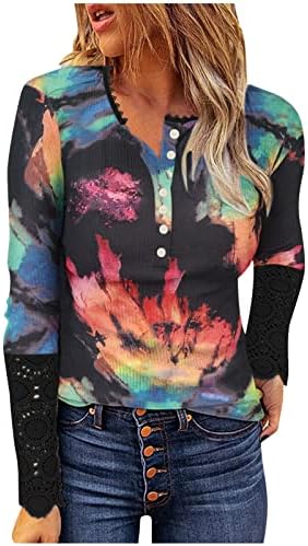 Случајна блуза Хенли за жени цветна блуза подлога гроздобер маица лабава основни маички за маички против врвови на вратот
