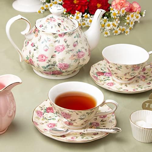 Грејси Кина крем куќа Роуз Чинт 5-парчиња порцелански чај, 7fl мл