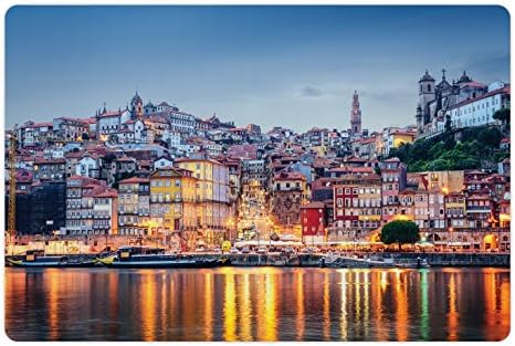 Лунарна Европска Подлога За Миленичиња За Храна И Вода, Градски Пејзаж покрај Реката Во Порто Живописно Печатење На Слики од Стариот