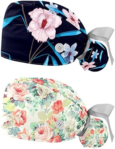 Rodailycay 2 пакувања Работно капаче со копче за жени со долга коса прилагодлива еластична завој вратоврска назад капачиња капачиња