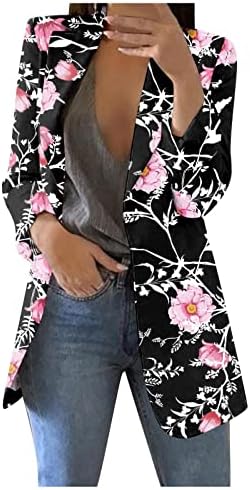 Женски долги зимски палта Обични модни печатени лапел ракав тенок вклопуваат манти со јакна од јакна