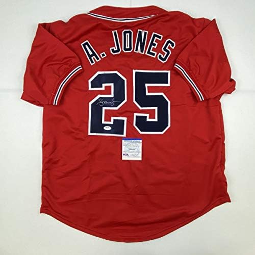 Автограмиран/потпишан Андрув onesонс Атланта црвен бејзбол дрес ПСА/ДНК Коа