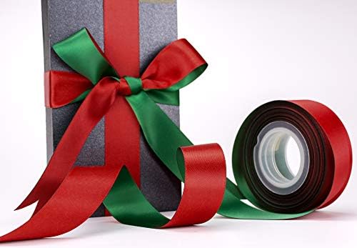 АТРБ 20 Јарди 1 Инчен Двобојна Божиќна Лента Со Две Бои, Црвена И Зелена Лента За Пакување Подароци
