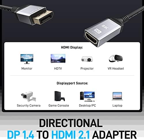 8k Displayport На HDMI Адаптер, DP 1.4 НА HDMI 2.1 Адаптери Машки На Женски Поддршка 8K 30HZ 4K 120hz Ултра Резолуција За Dell, Леново,