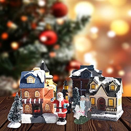 CXWLD 10 парчиња водеше Божиќни селски куќи, Божиќни украси од смола, осветлување на фигура на Божиќ, мала сцена, декорација на снежно